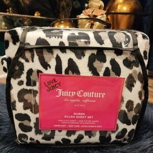 Juicy Couture 4pc Queen Plush Sheet Set Black Grey Leopard Print Super Soft&Cozy
